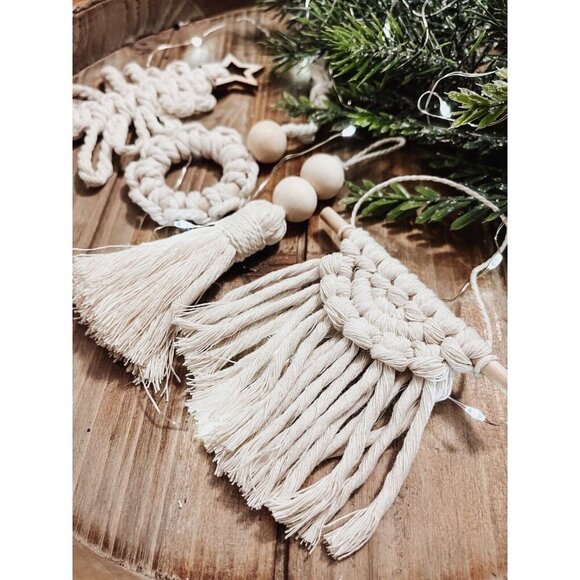 Holiday Ornaments White Christmas Tree Decorations Handmade Macrame‎ Set - Picture 1 of 7